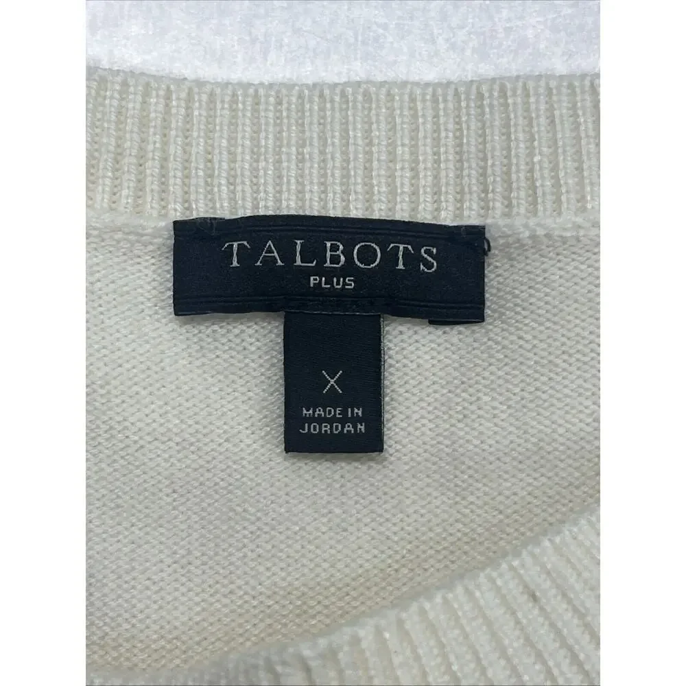 Talbots Plus Size X OX Knit White Pastel striped cotton blend Pullover Sweater